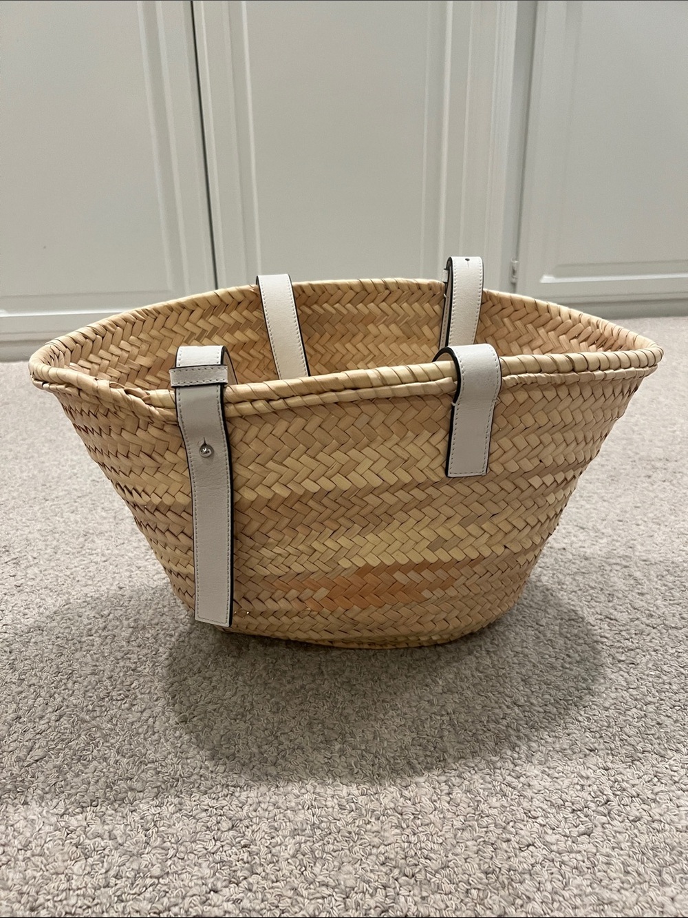 Loewe Natural Straw Tote with White Leather Trim - Picture 8 of 9